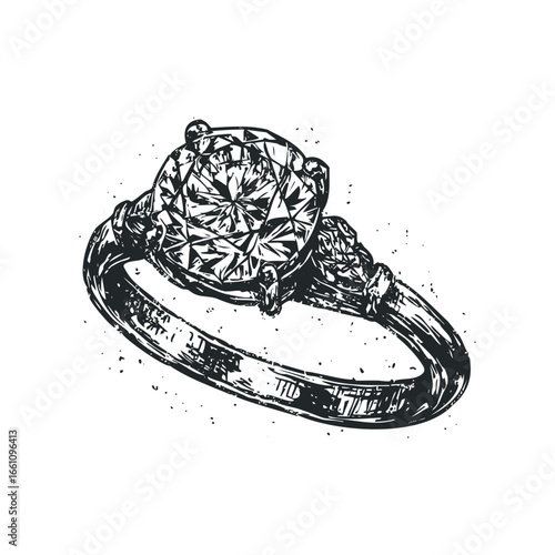 Hand-drawn sketch of a sparkling solitaire diamond engagement ring
