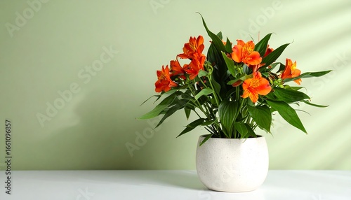 Wallpaper Mural Orange flowers in a pot against a pale green backdrop Torontodigital.ca