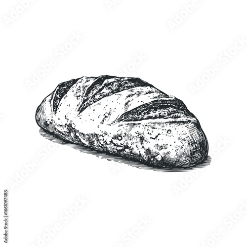 Sketch of a crusty loaf of bread with detailed texture