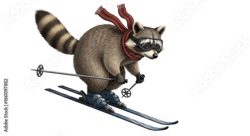 Isolated Raccoon skiing