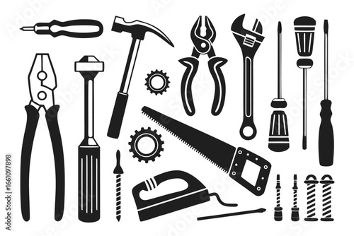 Set of kitchen tools silhouettes vector icons