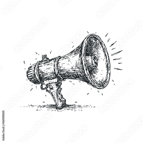 Sketch of a Handheld Megaphone Emitting Sound Waves