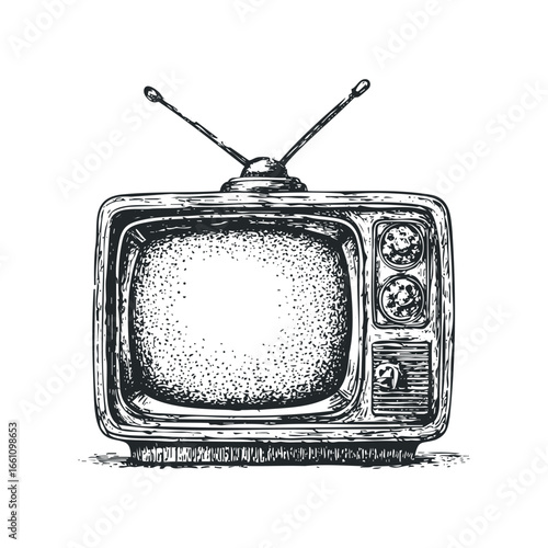 Vintage Television Set with Antenna and Textured Screen