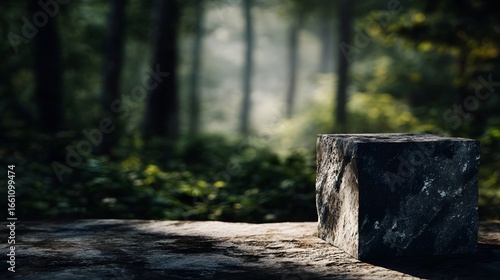 Wallpaper Mural Stone block podium in a serene forest setting ready to showcase nature s products Torontodigital.ca