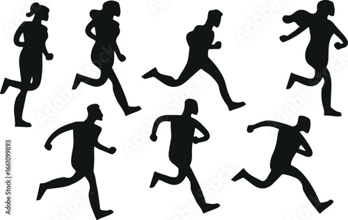 Running Athlete Silhouette Vector Set – Sports, Fitness, Marathon, Jogging Illustration