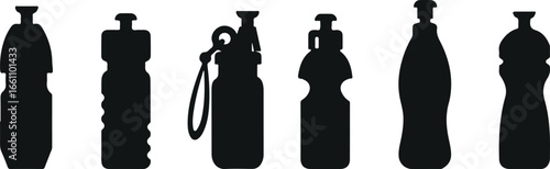 Water Bottle Vector Silhouettes – Sports, Gym, Fitness, Hydration Container Icons