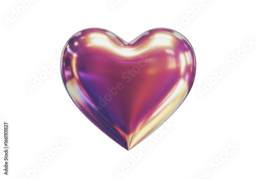 Isolated Iridescent Metallic Heart with Vibrant Purple and Gold Reflections