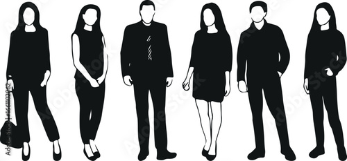 Business People Silhouette Vector – Corporate Worker Icons, Professional Team Illustration, Office Employee Graphics, Male and Female Silhouettes, Business Pose Vector, Corporate Life Icons, Office Wo