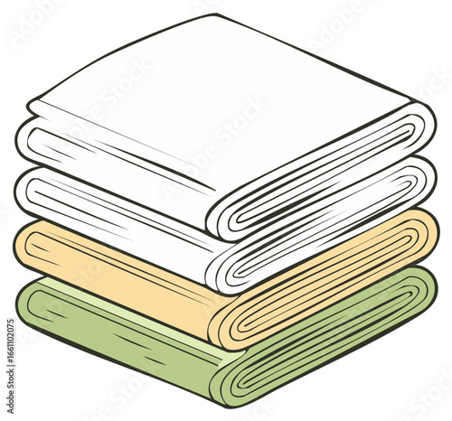 Folded fabric in various colors, perfect for textile or sewing projects, stack of layers