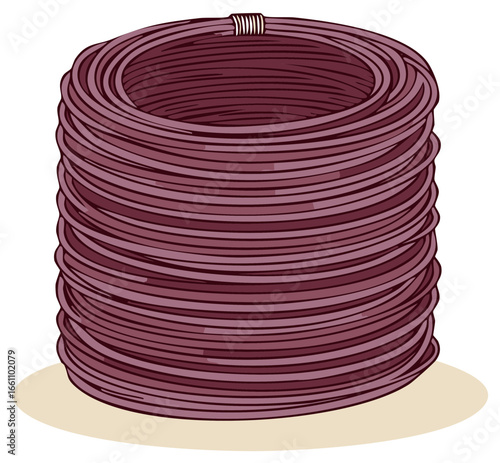 Illustration of a coil of burgundy-colored wire, wrapped in loops and bound.