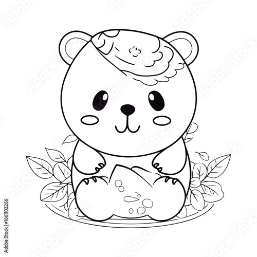 Coloring book for children baby Nutria kawai vector illustration isolated on a white background.