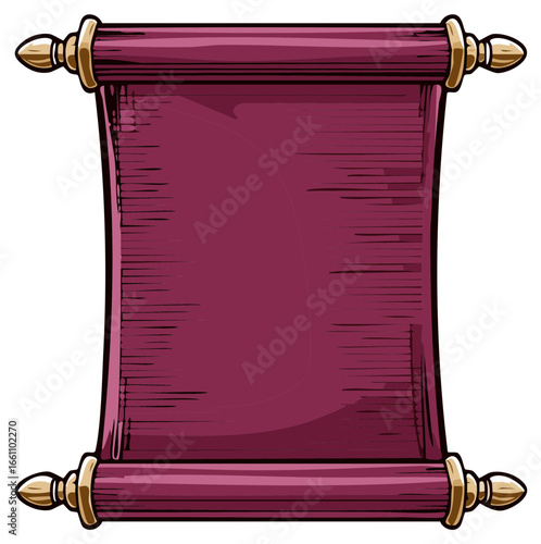 Illustration of a rolled up parchment with blank space for text.