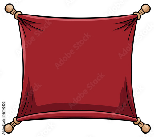 Crimson Banner with Wooden Finials Decorative Decorative Element for Presentations and Designs