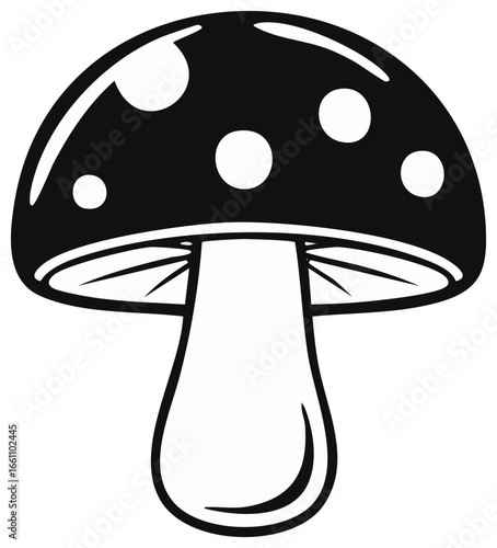 Amanita Mushroom Graphic Icon Illustration with Spots, Fungus Outline