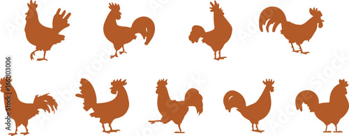 Rooster Vector Silhouettes Set – Hen Clipart Icons, Farm Animal Illustration, Chicken Silhouette Graphic, Poultry Bird Symbols, Barnyard Animal Vector, Rooster Drawing Outline, Farm Life Clipart Pack,