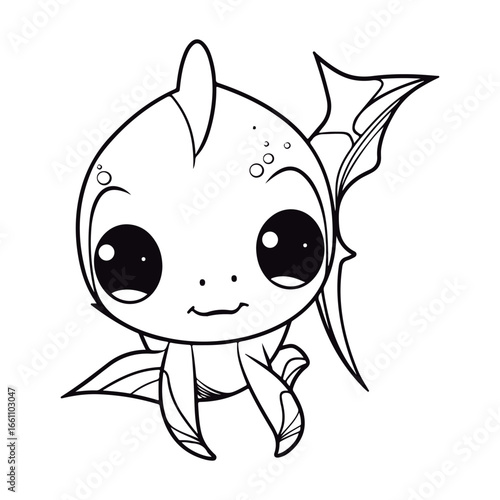 Coloring book for kids baby Sturgeon kawai vector.