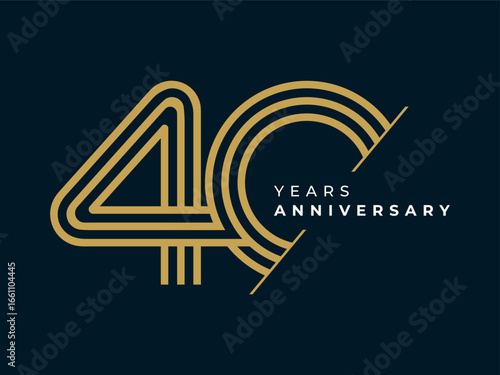 40 Years Anniversary design vector illustration. Unique 40 years logo design template. In gold color