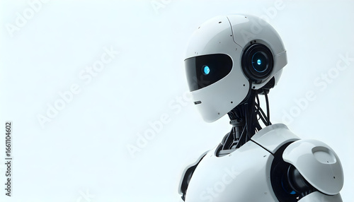modern humanoid robot closeup face isolated on white background

