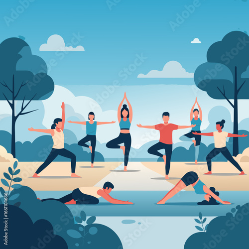Group of Women Doing Yoga Class Together Outdoors
