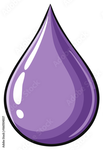 Purple liquid droplet illustration. Cartoon water drop with shadows and highlights.