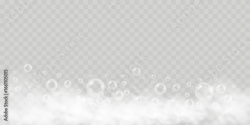 Air bubbles on a transparent background. Soap foam vector illustration.
