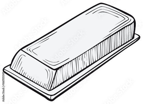 Illustration of a white gold bar isolated in a top-down perspective.