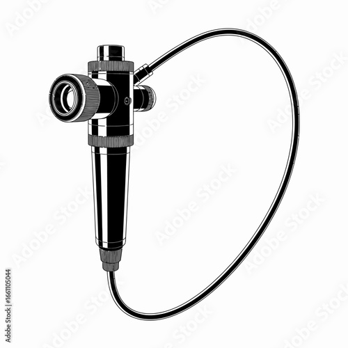 High-Quality Illustration of a Medical Endoscope Device with Flexible Tube for Diagnostic Procedures