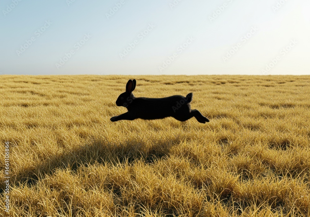 Leaping Hare A Realistic Black Rabbit in a Golden Field Leaping Hare A Realistic Black Rabbit in a Golden Field