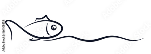 Symbol of a blue fish with wave.