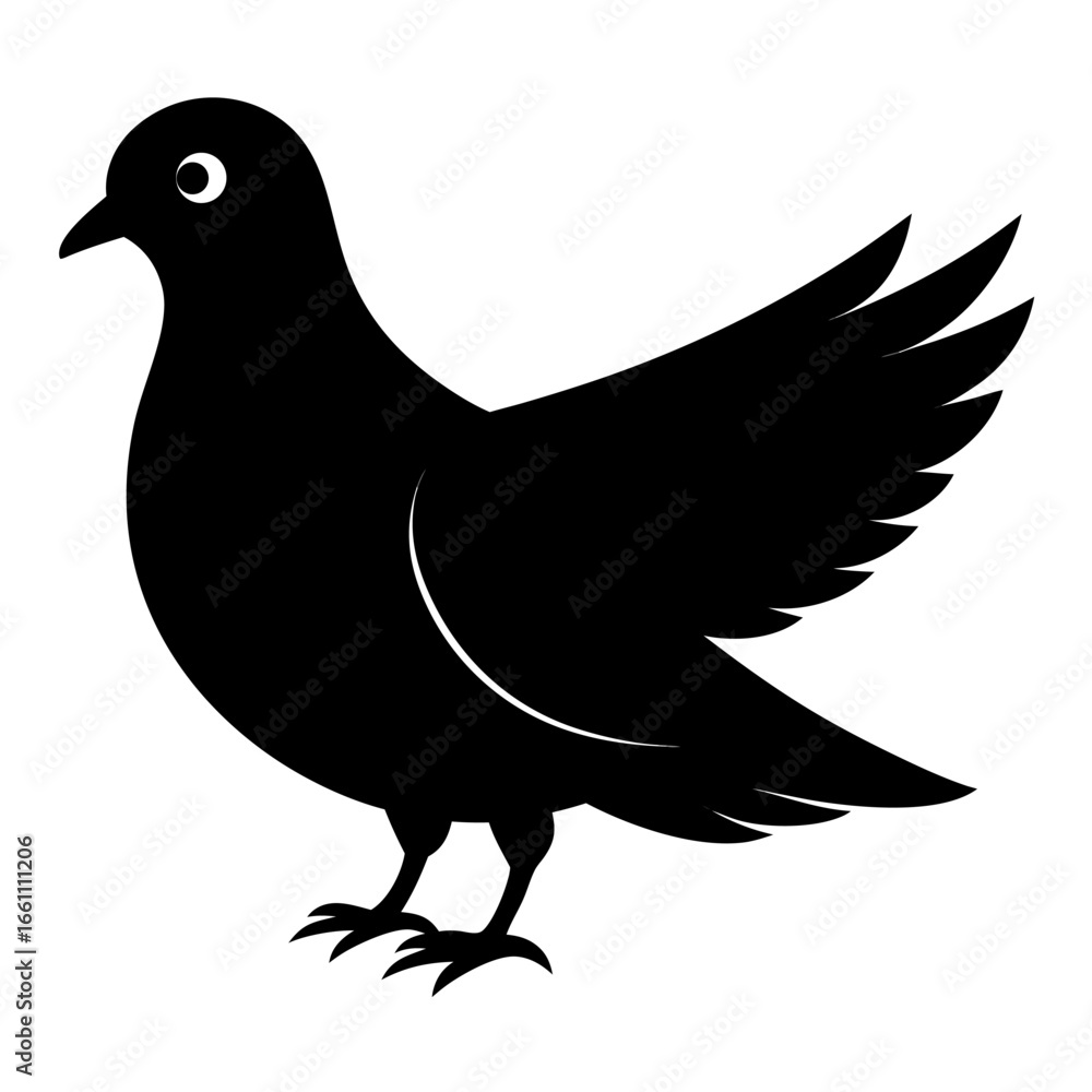 Obraz premium Black silhouette of a dove flying isolated on white background