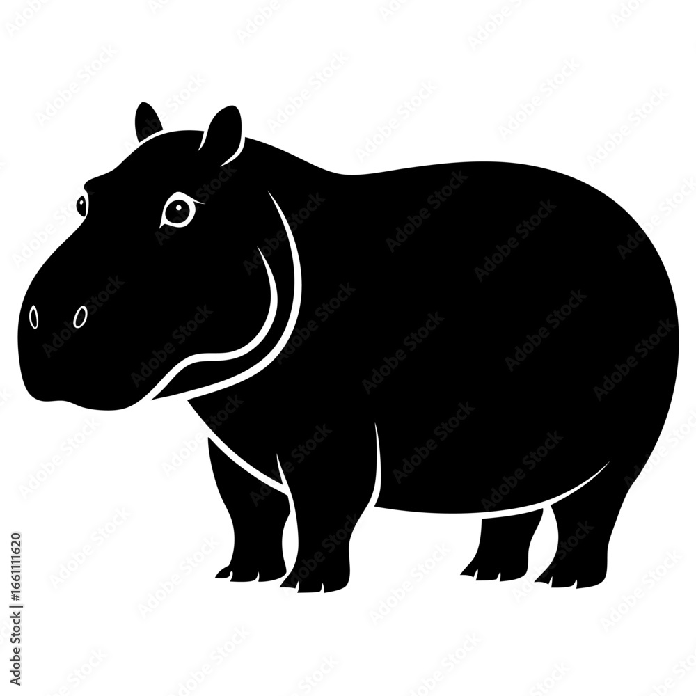 Obraz premium Black silhouette of a hippopotamus isolated on white background
