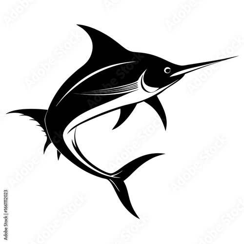 Black marlin silhouette isolated on white background
