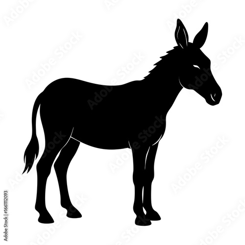 Black silhouette of a mule standing isolated on white background