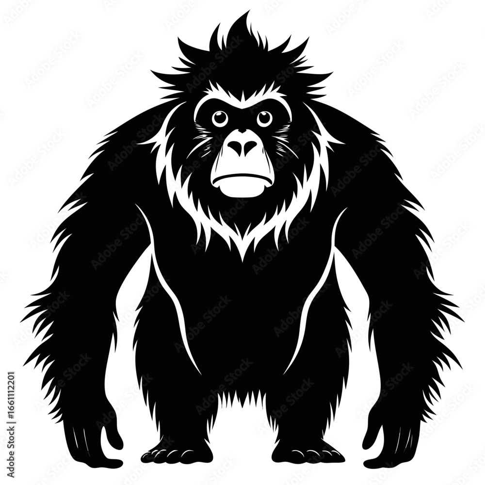 Obraz premium Black silhouette of an orangutan isolated on white background