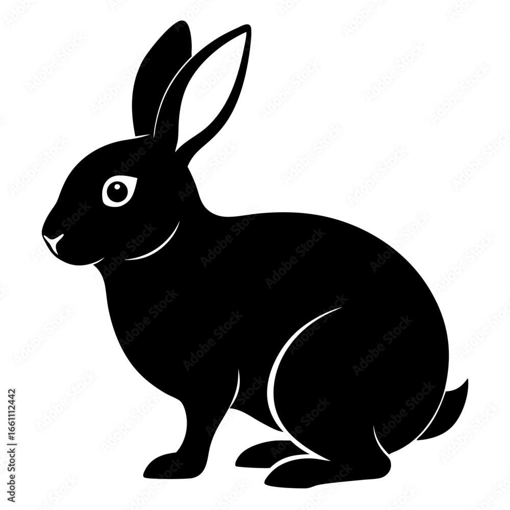 Obraz premium Black silhouette of a rabbit isolated on white background silhouette