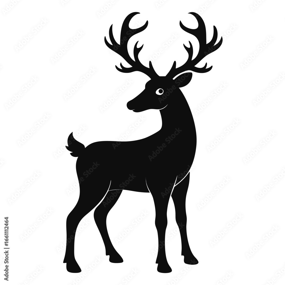 Fototapeta premium Black silhouette of a reindeer isolated on white background