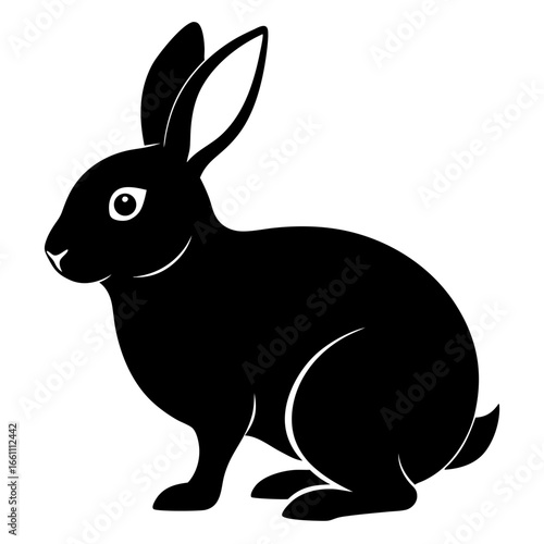 Black silhouette of a rabbit isolated on white background silhouette