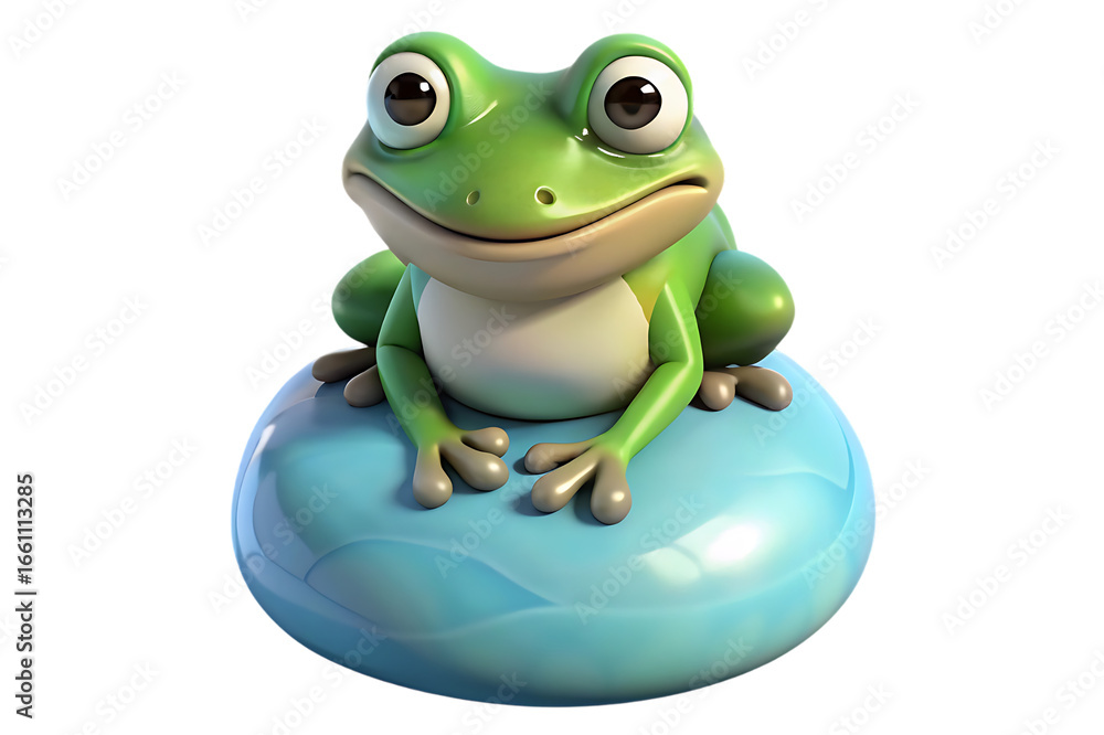 Obraz premium A cartoon frog sitting on a blue round object