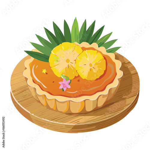 Sweet and Delicious Pineapple Tart with Slices of Pineapple - Vector Illustration