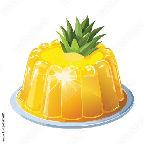 Pineapple Gelatin Dessert with Fresh Pineapple Slices - Vector Illustration