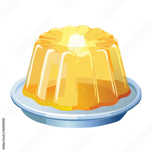 Pineapple Gelatin Dessert on a Plate - Vector Illustration