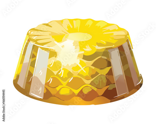 Pineapple Gelatin Dessert on a Plate - Vector Illustration