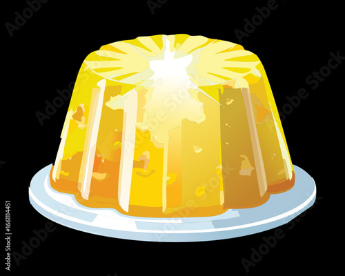 Pineapple Gelatin Dessert on a White Plate - Vector Illustration