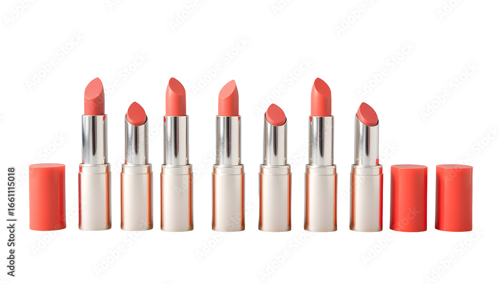 Obraz premium Array of Coral Lipsticks on Transparent Background
