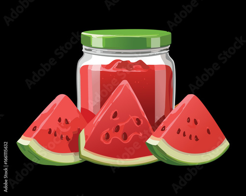 A Glass Jar of Watermelon Jam with Slices of Watermelon - Vector Illustration