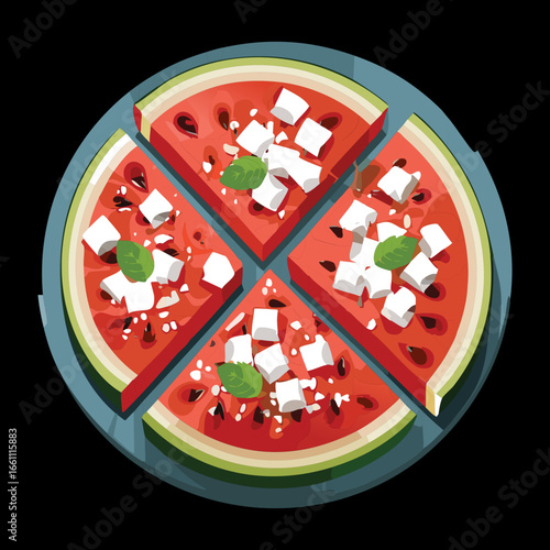 Slices of Delicious Watermelon Pizza Dessert - Vector Illustration