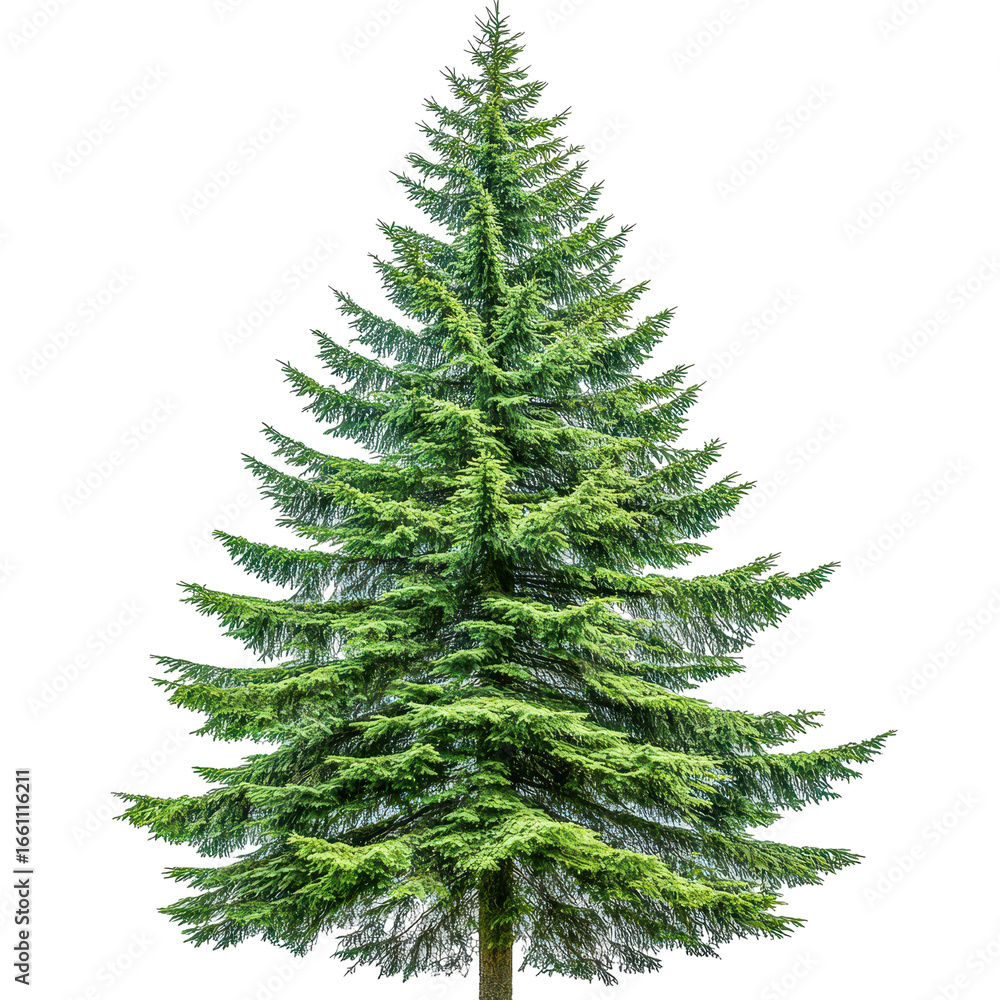 Fototapeta premium A majestic green evergreen tree stands tall, isolated against a stark black backdrop.
