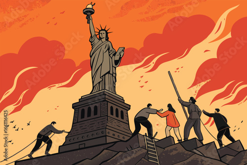 -silhouette-of-people-toppling-giant-statue--flat-.eps