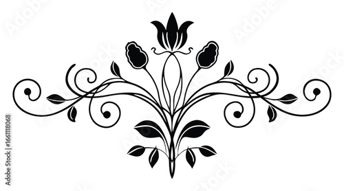 Abstract floral design with decorative leaves and swirl pattern