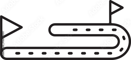 Simple line art icon of a winding race track with start and finish flags